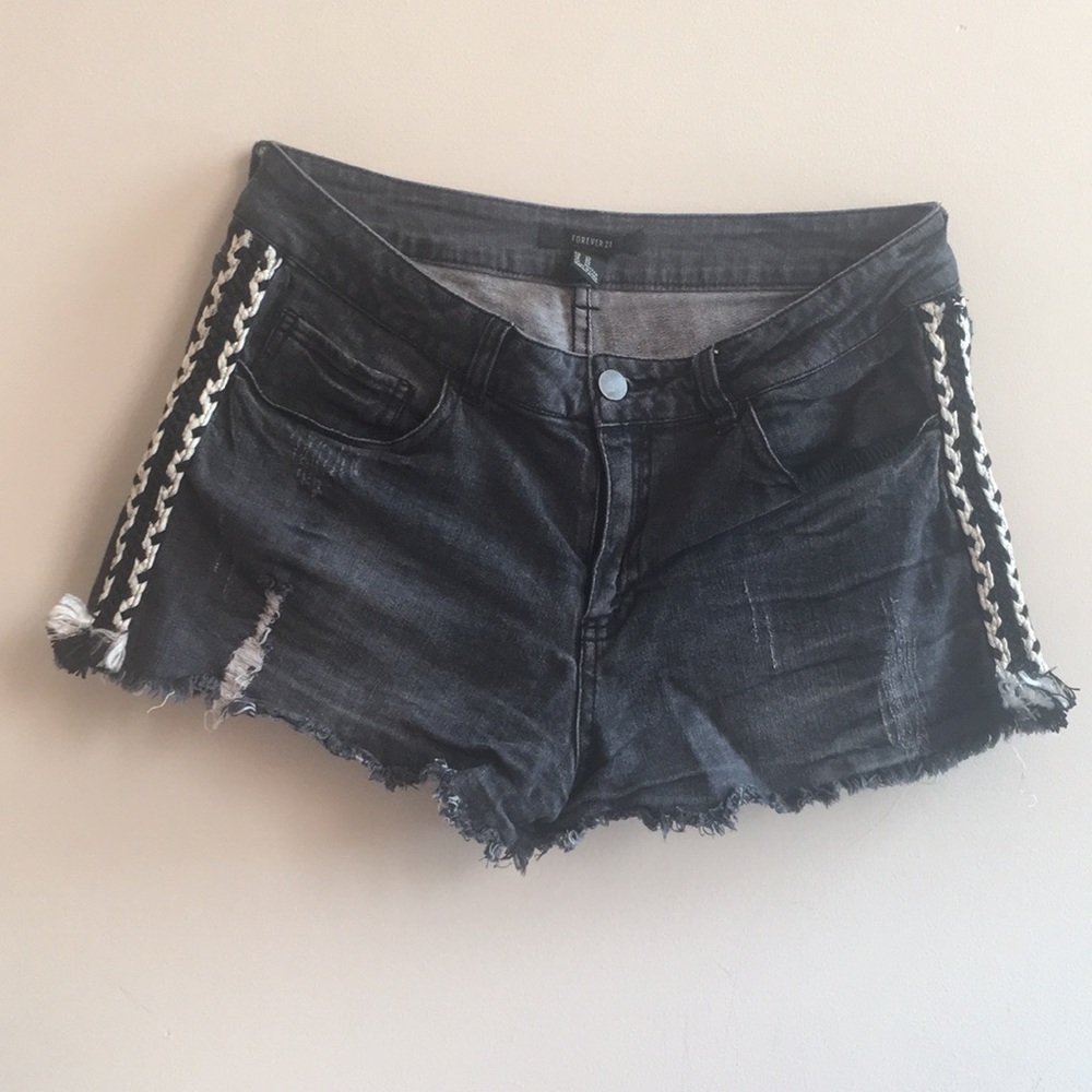 F21 Charcoal gray shorts with braided details